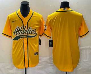 Men%27s Oakland Athletics Blank Yellow Cool Base Stitched Baseball Jersey